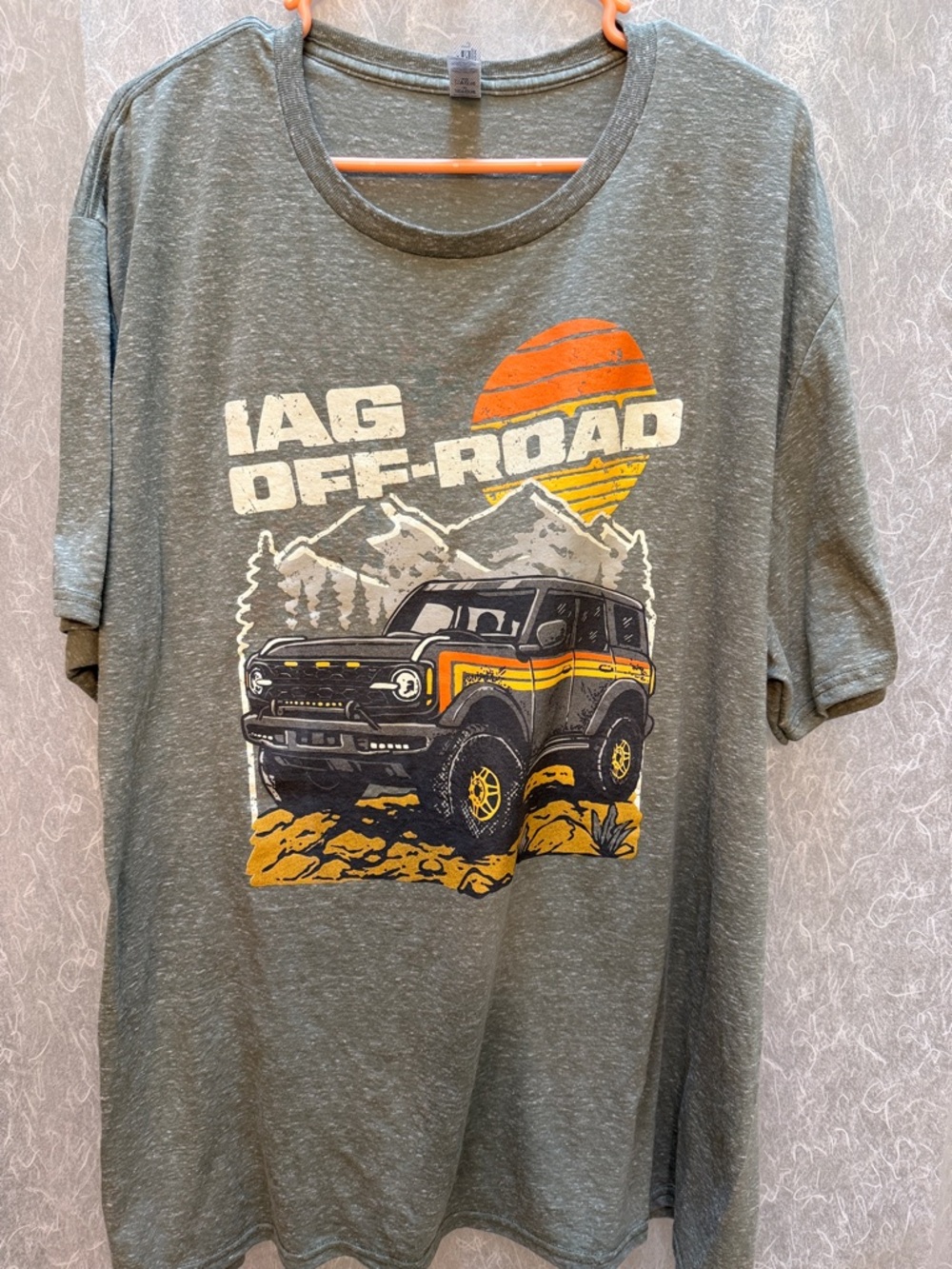 Jerzees Green 'IAG Off-Road' Bronco Graphic Tee with Orange and Yellow Accents